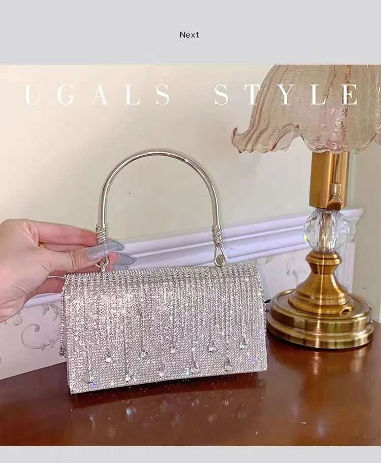 Glitter Shiny Dia Evening Bling Tassel Square Women Handbag Wedding Party Clutch Purse Shoulder Crossbody Bag
