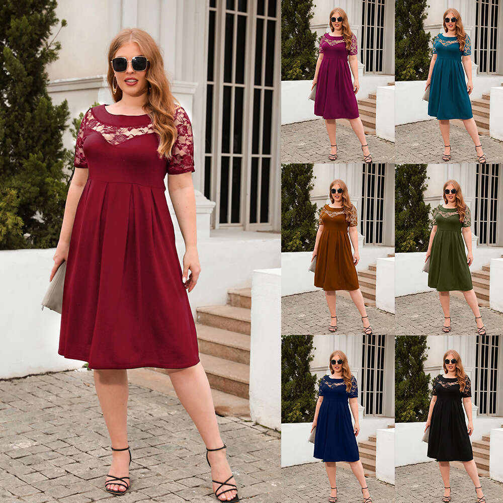 Plus Size Tender Beach Dress Womens Dress Birthday Dress Luxury Dress New Hollowed Out Lace Casual Loose Fitting Vacation Commuting Dress Oversized Wo