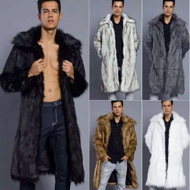 PFHQ Autumn Winter New Men's Square Neck Faux Fur Coat 2024 Solid Color Warm Long Sleeve High Street Tops 21Z7150