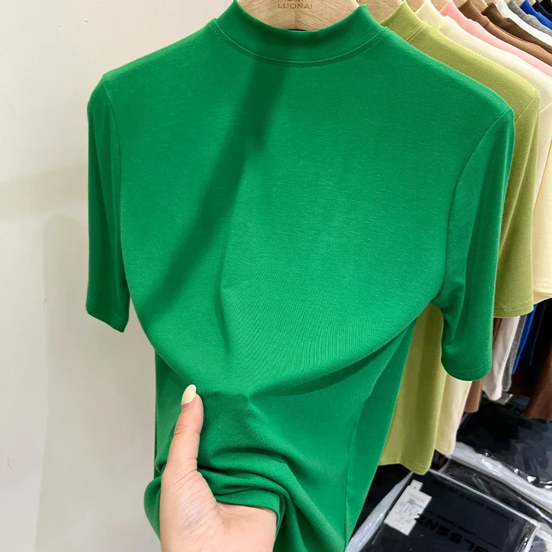 Zjaiss 2025 Womens Long Sleeve Turtleneck T Shirts Tight Knit Sexy Slim Fitted Casual Basic Tops Cropped TShirt 250506