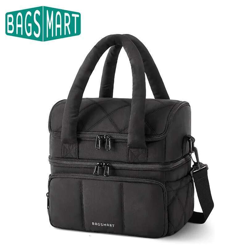 BAGSMART Bag Women Double Deck Insulated Lunch Box Quilted Puffer Tote Leakproof Reusable Large Cooler for Work School