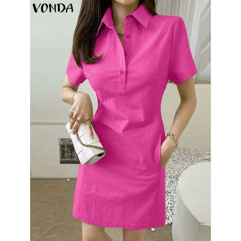 VONDA 2024 Summer Mini Dress Elegant Women Sexy Sleeve Solid Color Party Short Sundress Casual Beach Vestidos Robe Femme