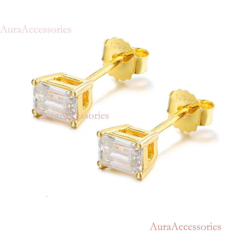 Customization Princess Cut 14k Plated Earrings 6mm Stud Earring With D GRA Moissanite Platinum Gold Screw