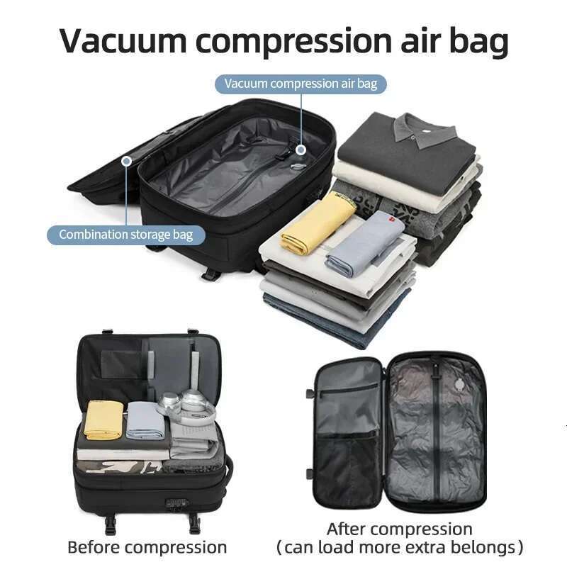Men Travel Vacuum Compression Laptop 17 Inch Extended Large Capacity School Backpack Hiking Business Backpack
