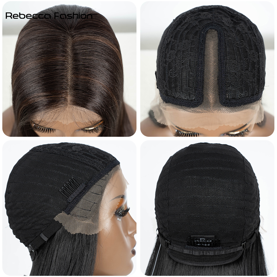 Rebecca Fashion Lace Front Layered Cut Straight 14 Inch Wigs For Women Ombre Blonde Cosplay Synthetic Lace Wig