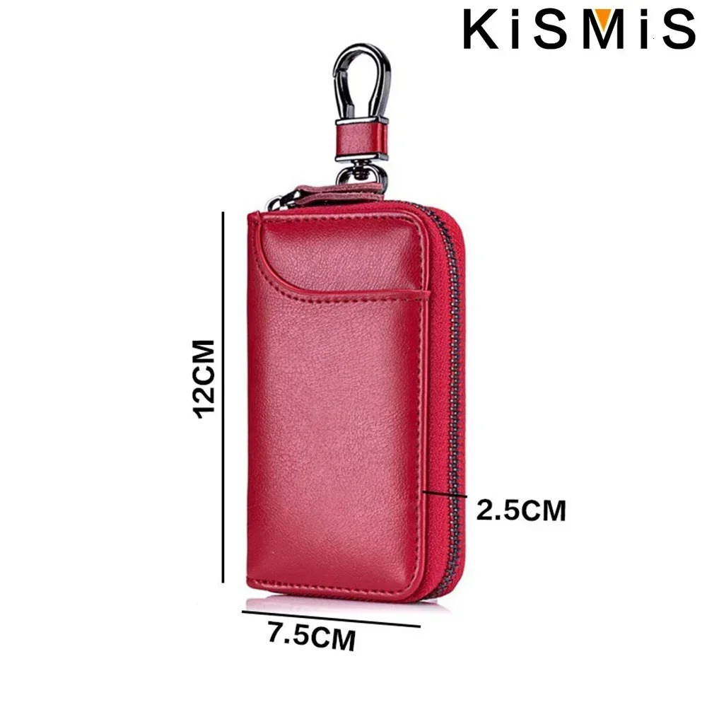 KISMIS Key Case with Car Keychain and Holder Leather Organiser with 6 Keyrings Banknotes Wallet 3 Card Slots for Men and Women 250515