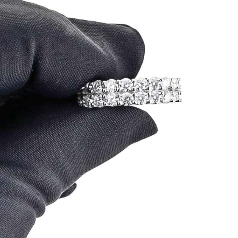 Hip hop GRA D color pearl 2-row silica ice cold men's with pure silver diamond tester wedding ring