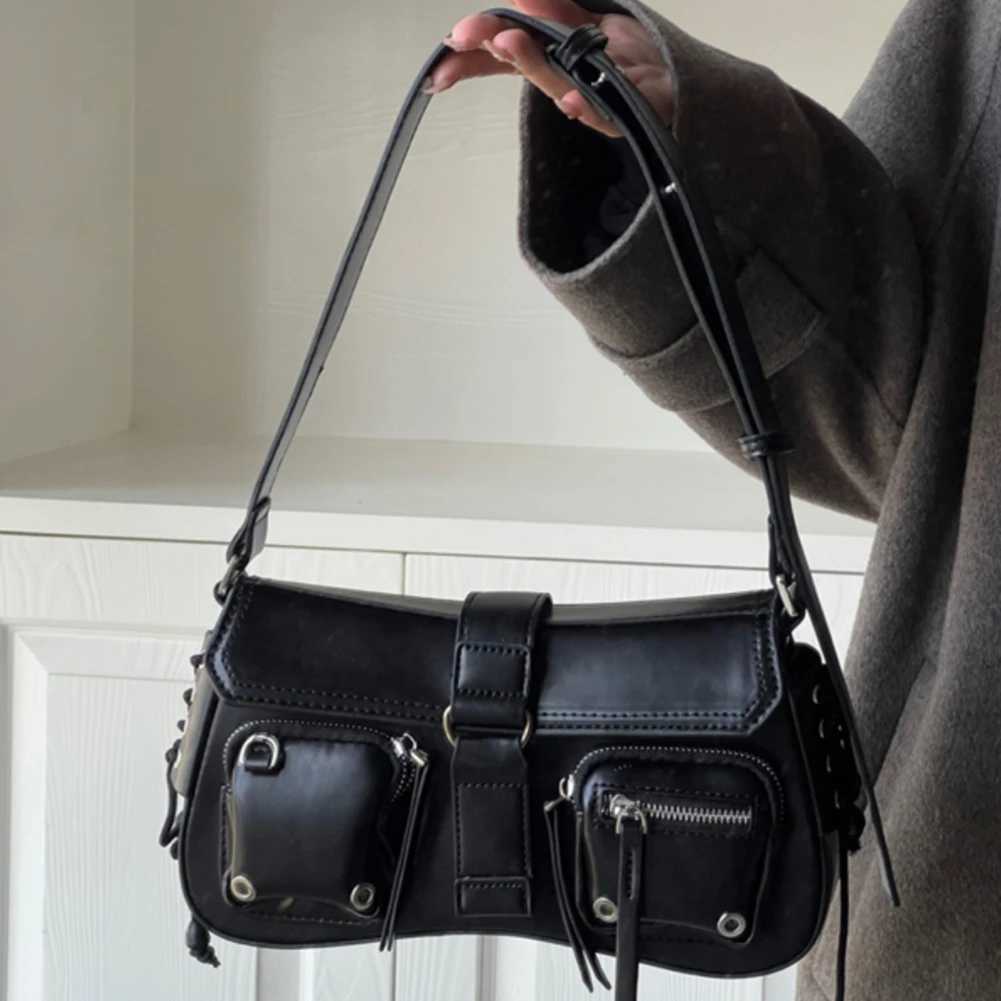 Wen Vintage Underarm Bag PU Leather Solid Color Bag Mtipocket Y2K Adjustable Strap Fem Cmute Daily Bag Z250516
