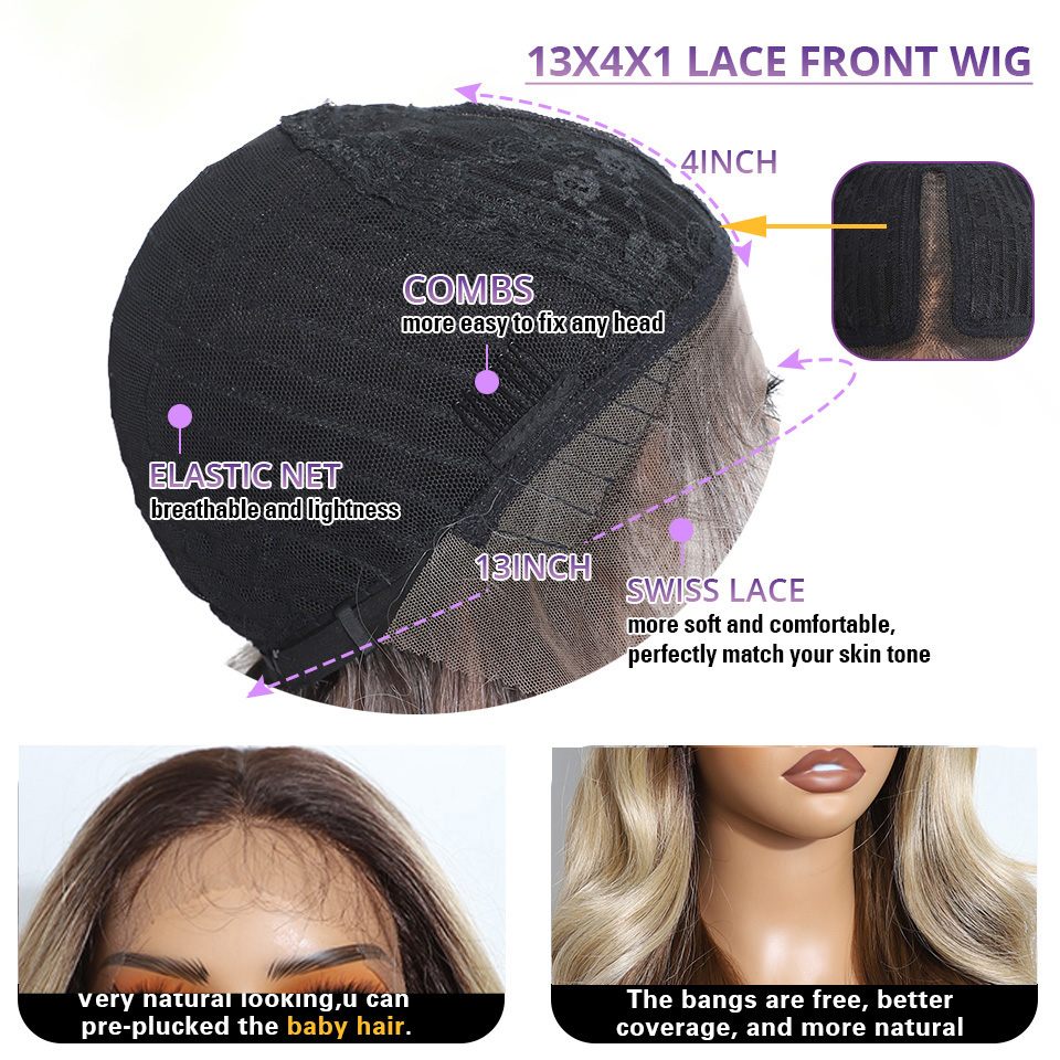 Rebecca Fashion 22 Inch Brown Ombre Blonde Wig for Women Synthetic lace Front Wavy wigs, Easy to Wear, Straight Style for Festival