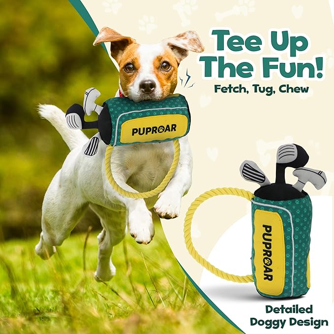 Golf Bag Squeaky Plush Dog Toys, Stuffed Plush Chew Toys with Durable Nylon Rope, Cute Soft Dog Toys for Teeth Cleaning, for Small Medium Large Dogs E