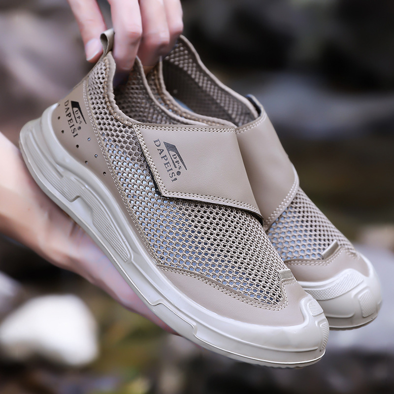Mesh Men S New Summer Breathable Hollow Leather With Soft Soles Casual Shoes Slip Resistant Toe Caps Outdoor Casual Shoes Ddmysaturn
