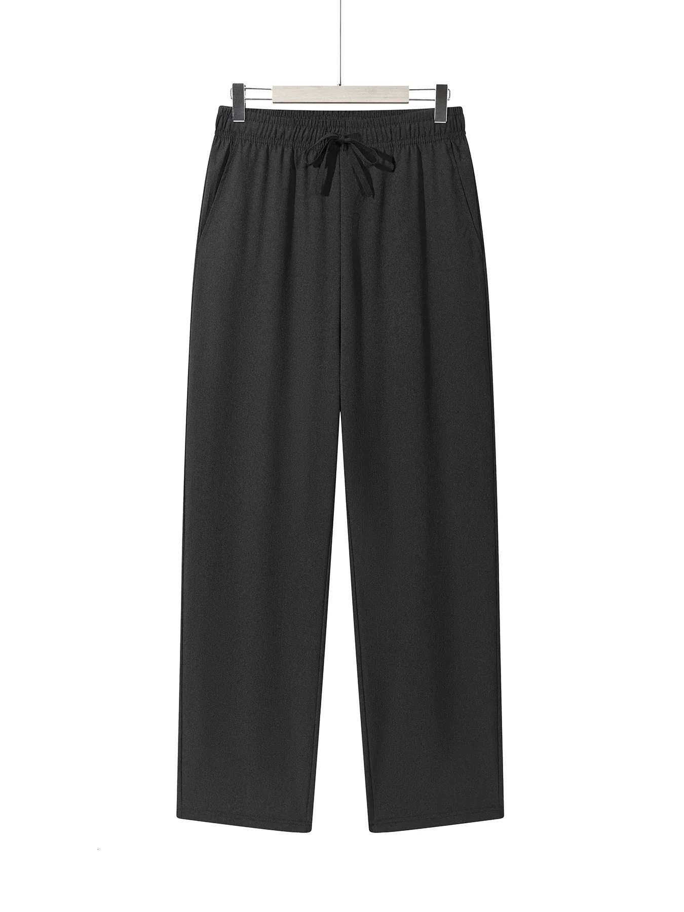 Summer Mens Straight Trousers Casual Solid Color Breathable Drawstring Long Pants Sweatpants Streetwear Men Baggy 250515