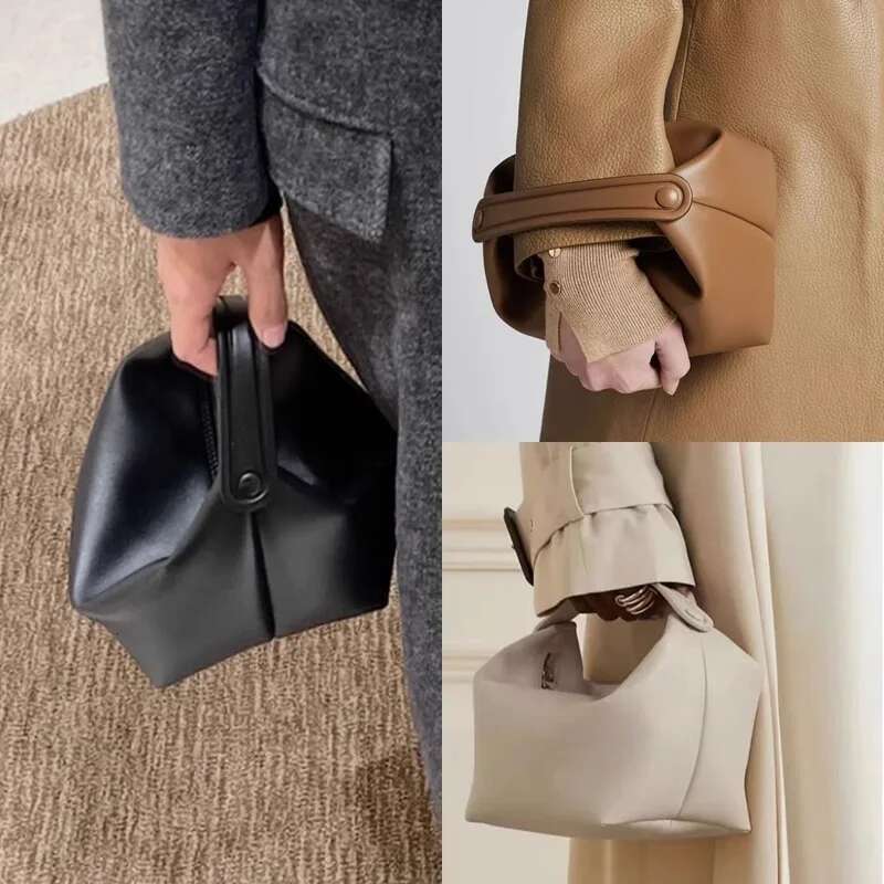 Lunch box genuine leather women's bag, niche design, simple handbag, convenient European and American fashion handbag