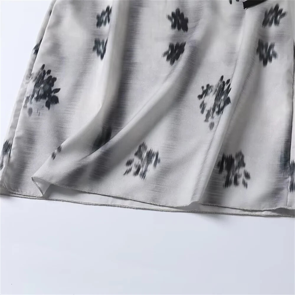 UNIZERA Womens Elegant Blended Printed Tie Waist Skirt Zipper Decoration SpringSummer Casual Wear 250515