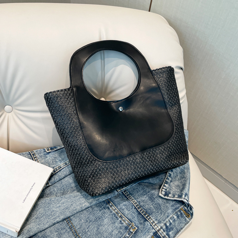 Large Capacity Women's Spliced Straw Small New Free Delivery Designer Bag Hand Woven Bag Simple And Fashionable Luxury Bag Single Shoulder Handba