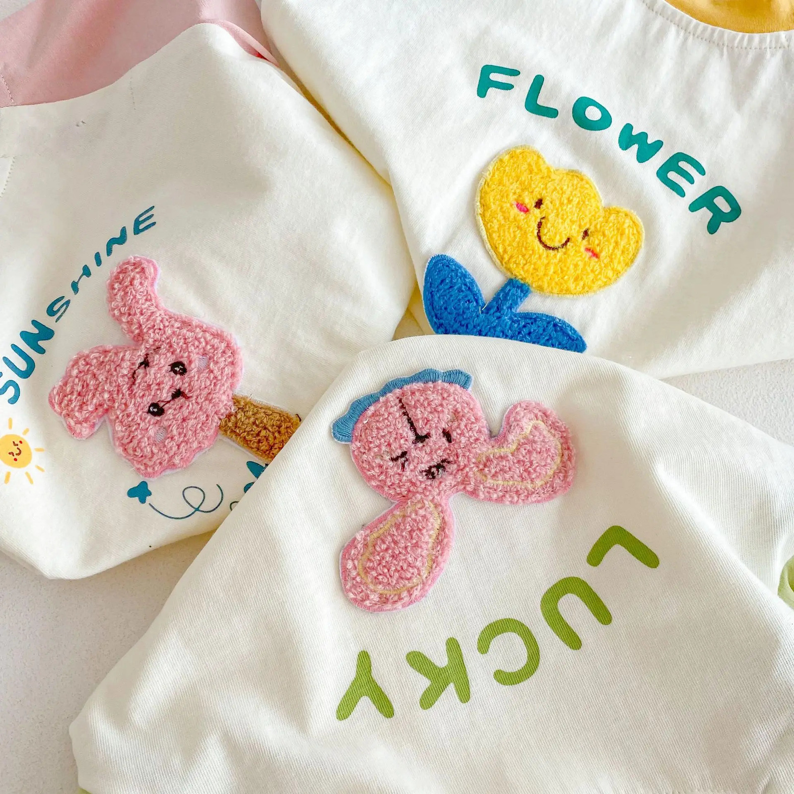 Summer Korean Style Color Block Round Neck Short Sleeve Cartoon T-Shirts for Boys Girls 250515