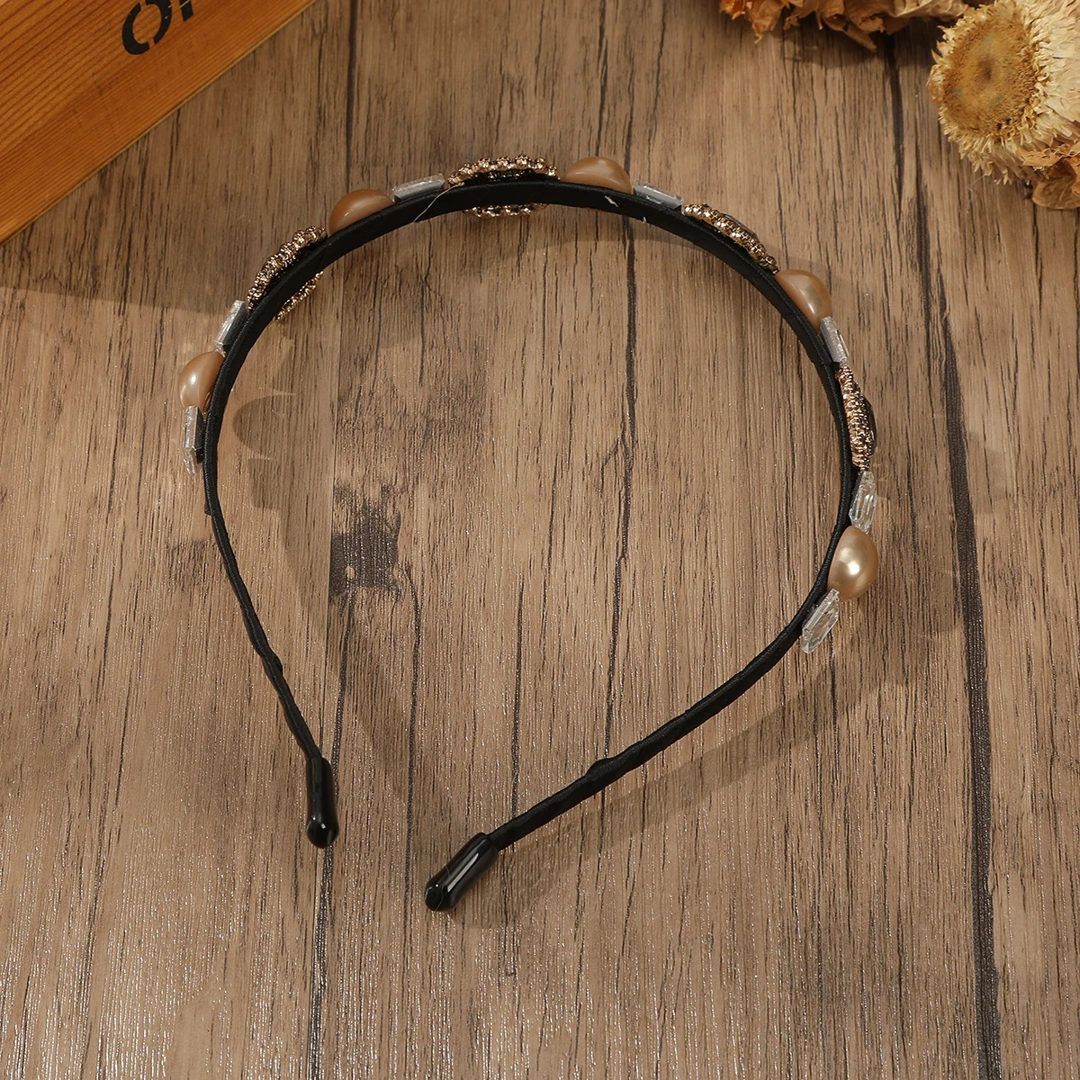 AWAYTR Retro Brown Rhinestone Hair Band Women Crystal Bezel Girls Hair Hoop Thin Edge Headband Hair Accessories Hairband 250509