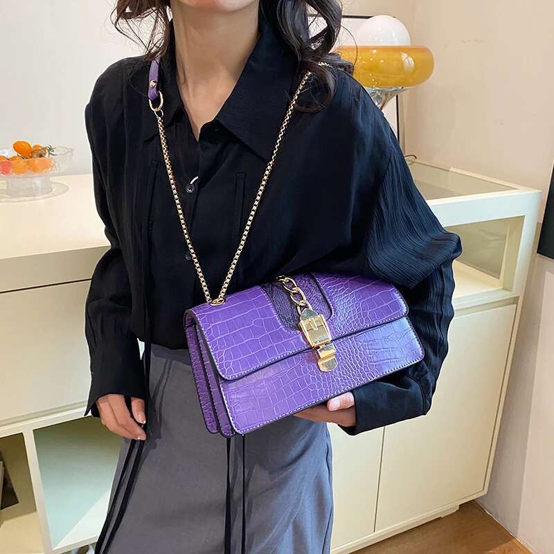 New Chain Messenger Bag Women Fashion Shoulder Handbag Small Purse Crocodile Pattern PU Leather Crossbody Bags