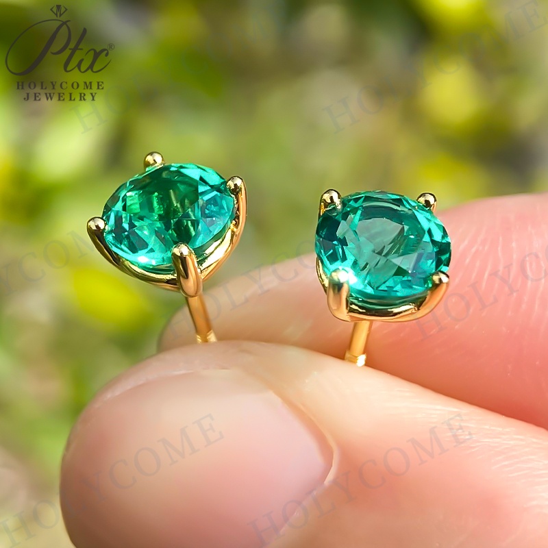 Hot Sale Lab Grown Emerald Stud Earrings 5.0/6.5mm Ruby Red Vivid Green K White/Yellow Gold Push Back Prong Setting Earrings Jewelry Gift Charm Women