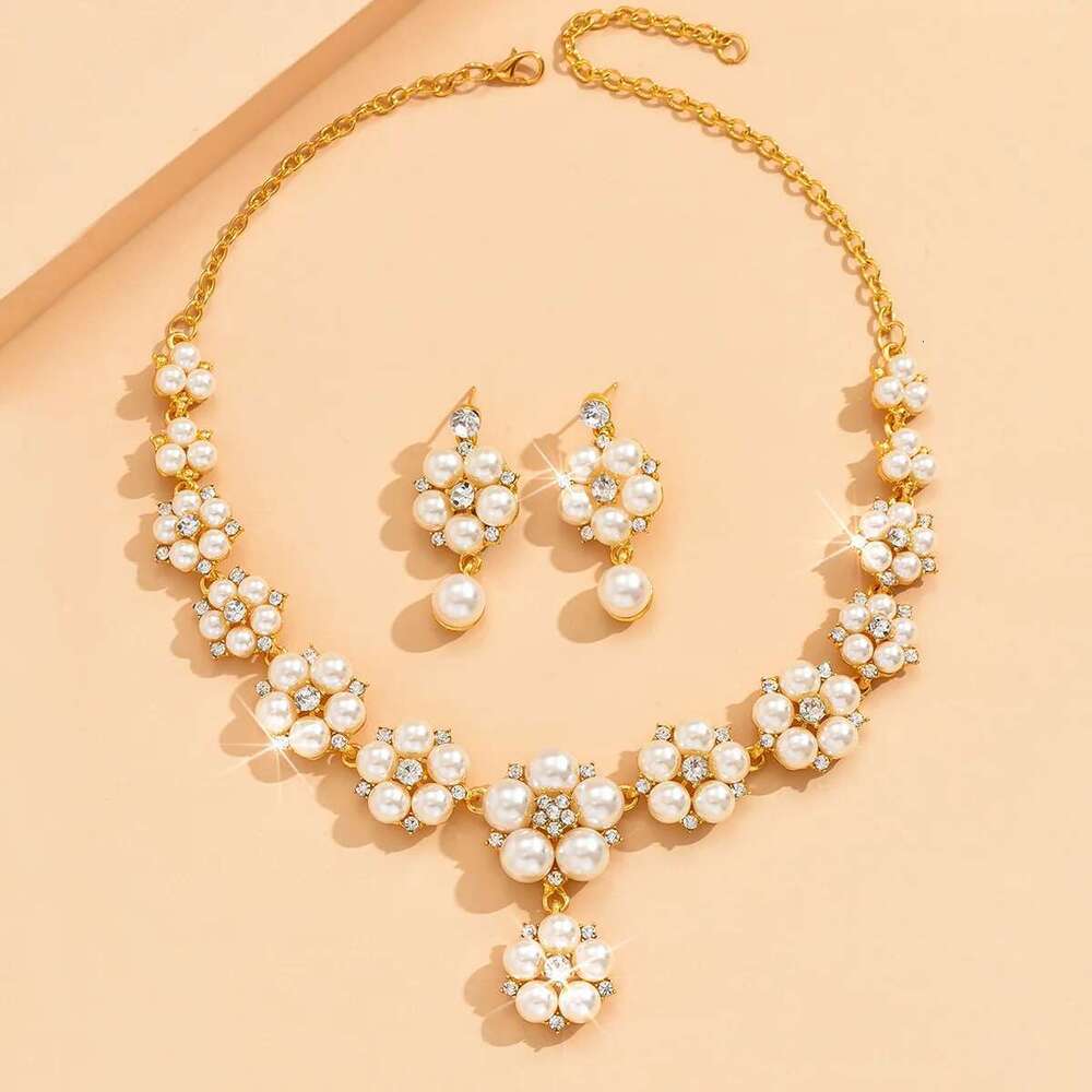 3 Luxurious Pearl Flower Necklaces, Earrings, Wedding Dress Accessories, Jewelry Sets For Women