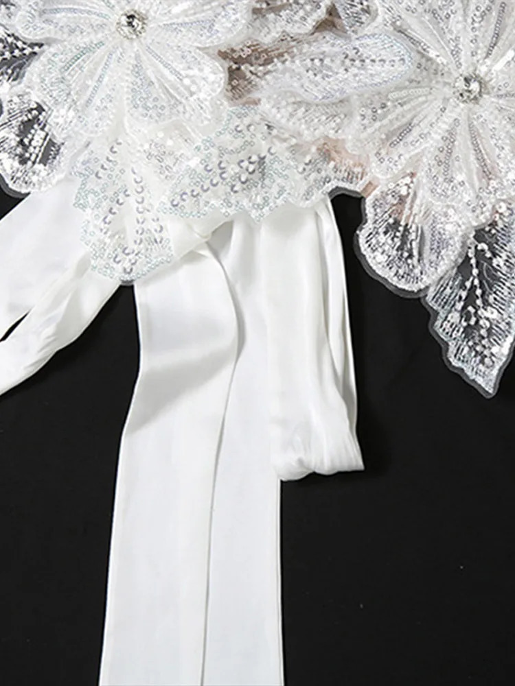 Sexy 3D Flower Vest Skirt Sets Women Slim Sequin Lace Up Crop Tops High Split Long Skirts Summer Lady Vacation Outfits 250515
