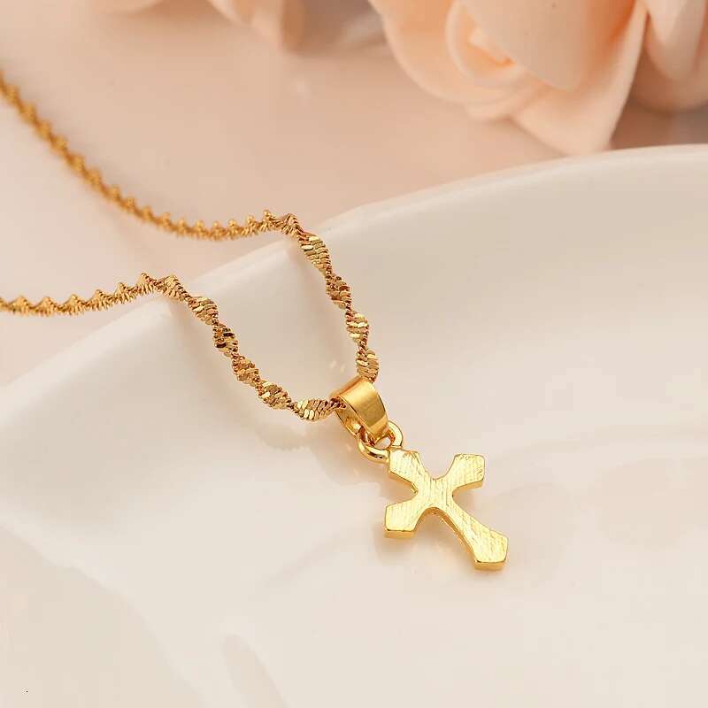 Color Jesus Cross Pendant Necklace Earrings Jewelry Gold Christian Jewelry Sets For Women Girl Gifts