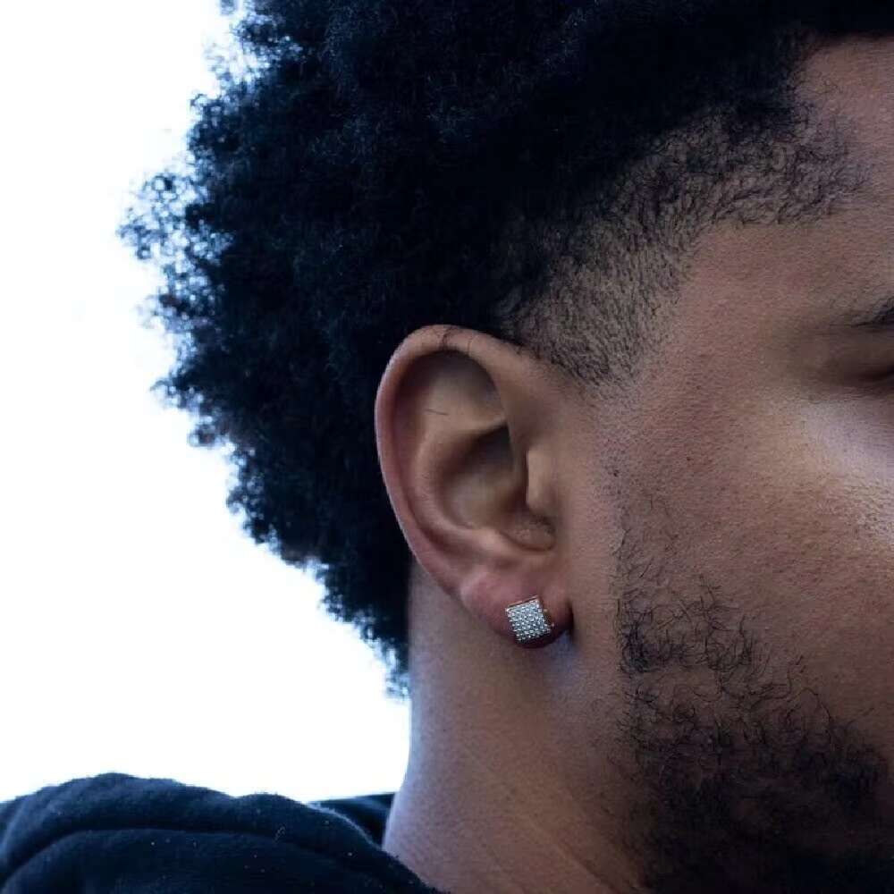 9.5mm Square Men's Sier Hip Hop Silica Ice Cold Screw Back Earrings