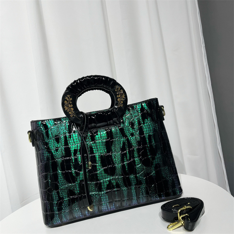 2025S designer handbag style crystal patent leather shoulder niche design tote texture versatile commuting casual women bag