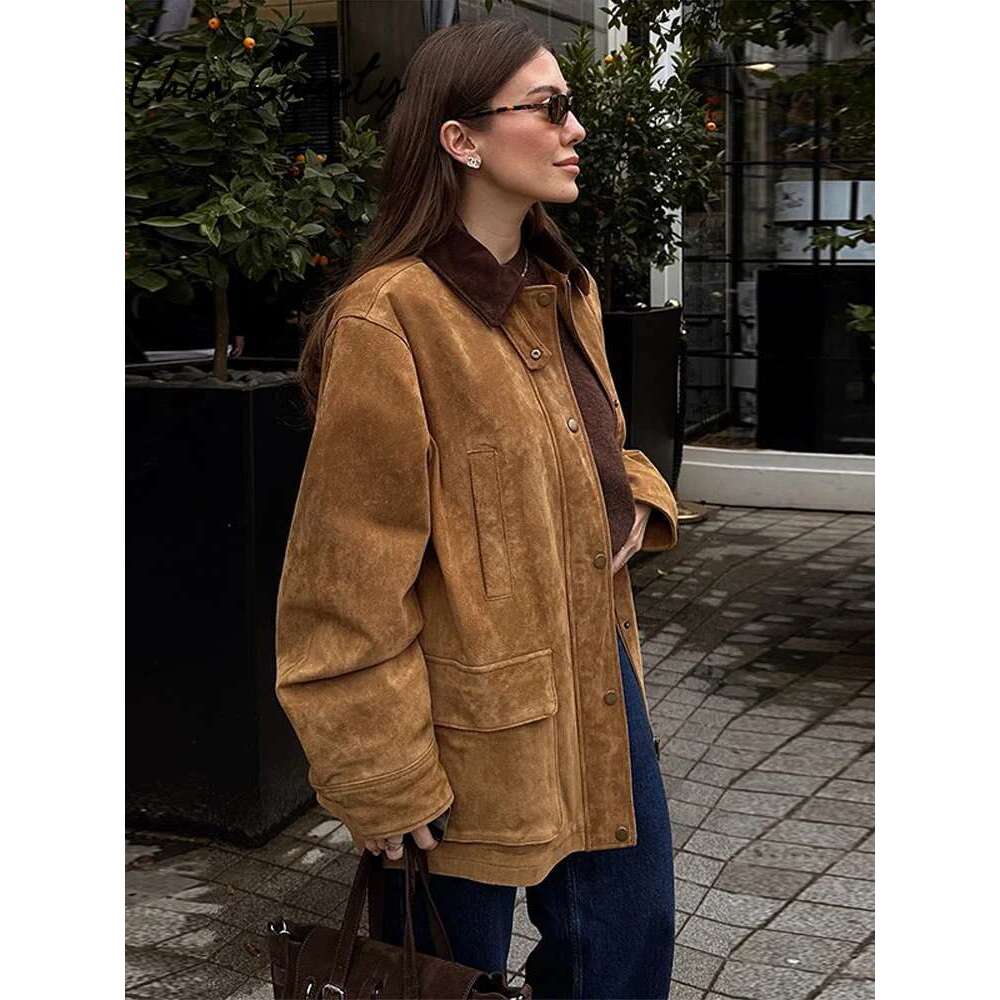 Vintage Patchwork Women Jacket Casual Lapel Long Sleeve Covered Button Female Coat 2025 Spring Autumn Urban Lady Streetwear