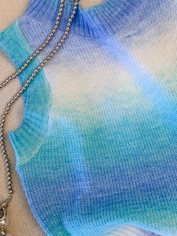 Thin Womens Tie Dye Backless Sweater Vest Sexy Sleeveless Top with Crew Neck for Fashionable Layering Mini Crop Outfits 250506