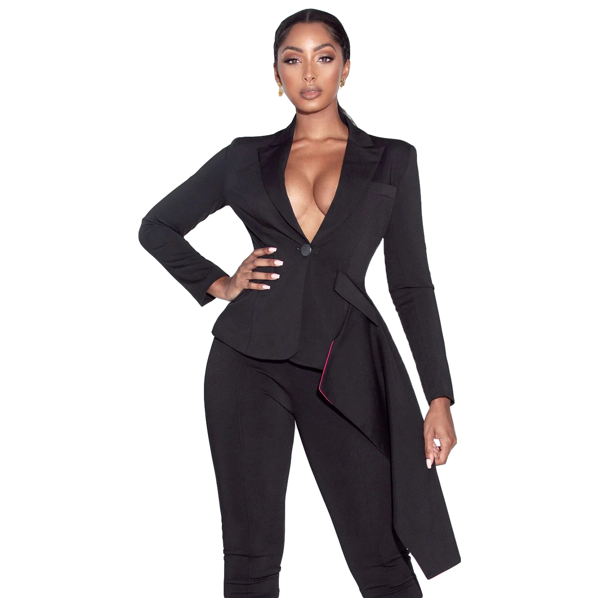 Women's Suit Prom Dresses Elegant One Button Long Back Jacket Pants For Female Set Long Sleeves 2 Pieces Suits Customized