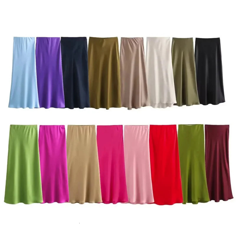 ASDS summer chic fashion multi color satin texture slim fit drawstring midi dress retro elastic waist WOMENS dress Mujer 250514