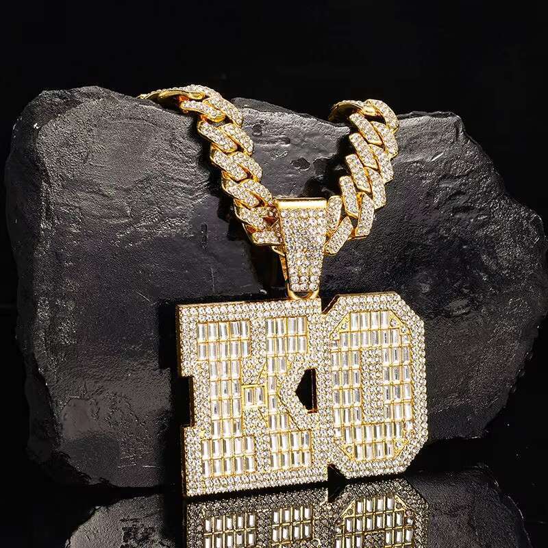 Exquisite Fashion Zircon KO Personality Pendant Hip Hop Chunky Necklace Jewelry for Men