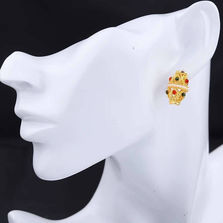 2Pcs Earring+1Pcs Necklace Gold-Plated Ethiopian Middle Eastern Women's Jewelry, Dubai Bridal Wedding Jewelry