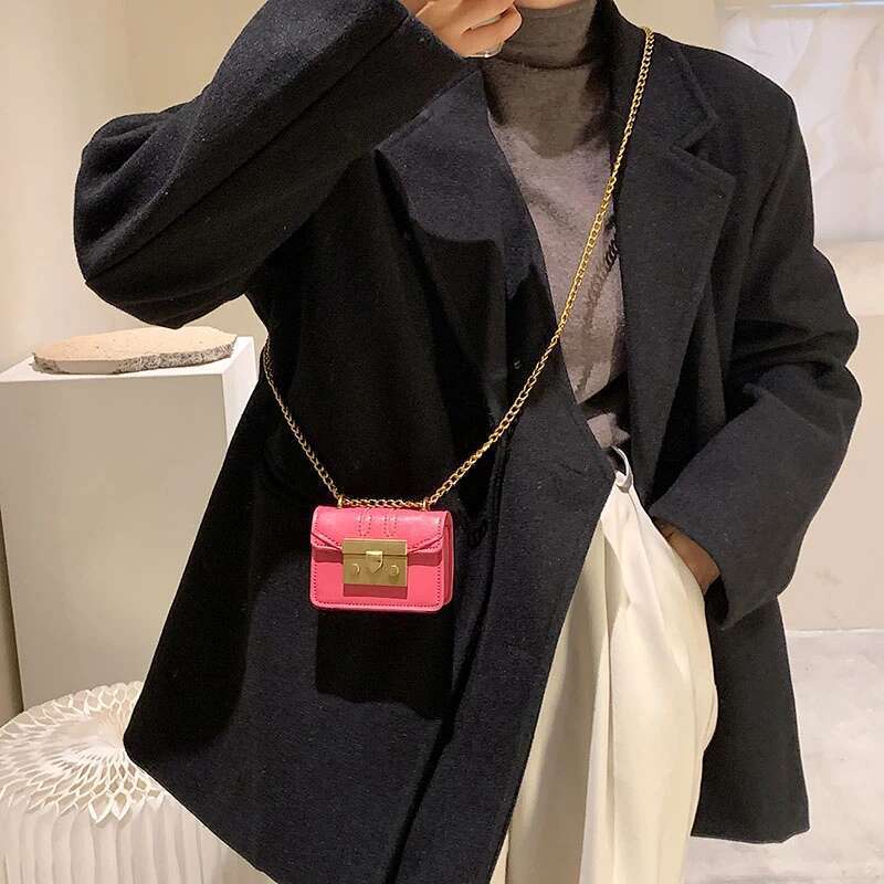 Retro Mini Lipstick Women's Shoulder Chain Crossbody Bag Designer Lock PU Leather Handbag And Purse Female Clutch