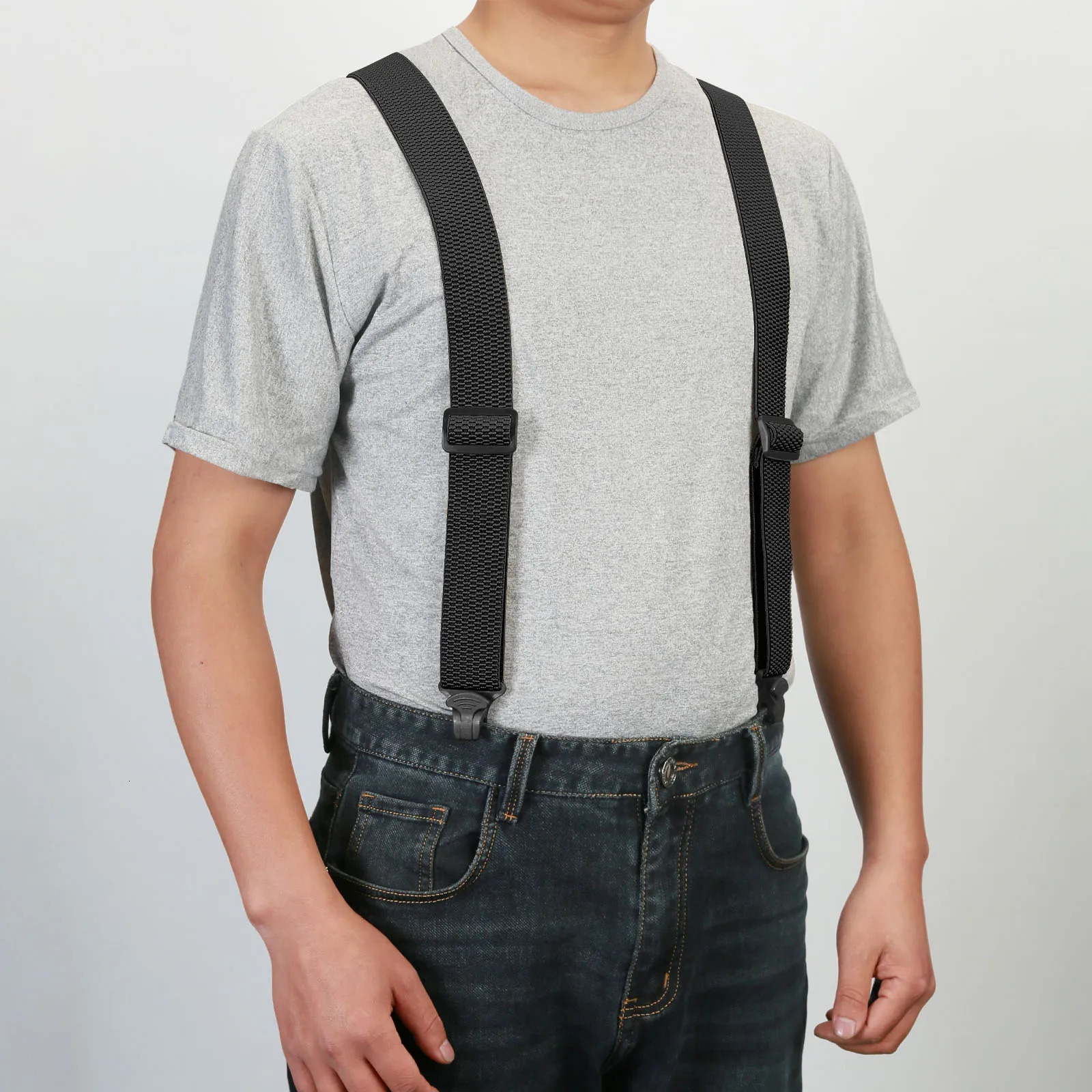 Men Suspenders Heavy Duty Work 3.8cm Wide X-Back with 4 Plastic Gripper Clasps Adjustable Elastic Trouser Pants Braces 250515