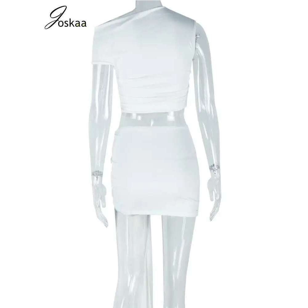 Joskaa Chic and Elegant Woman Set Sexy Irregular Crop Tops+Bandage Mini Skirts 2 Piece Sets 2025 Spring Party Club Outfits