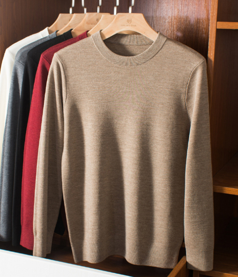 323 Men Wool Sweater Four-pin Thick Round Neck Autumn and Winter Bottoming