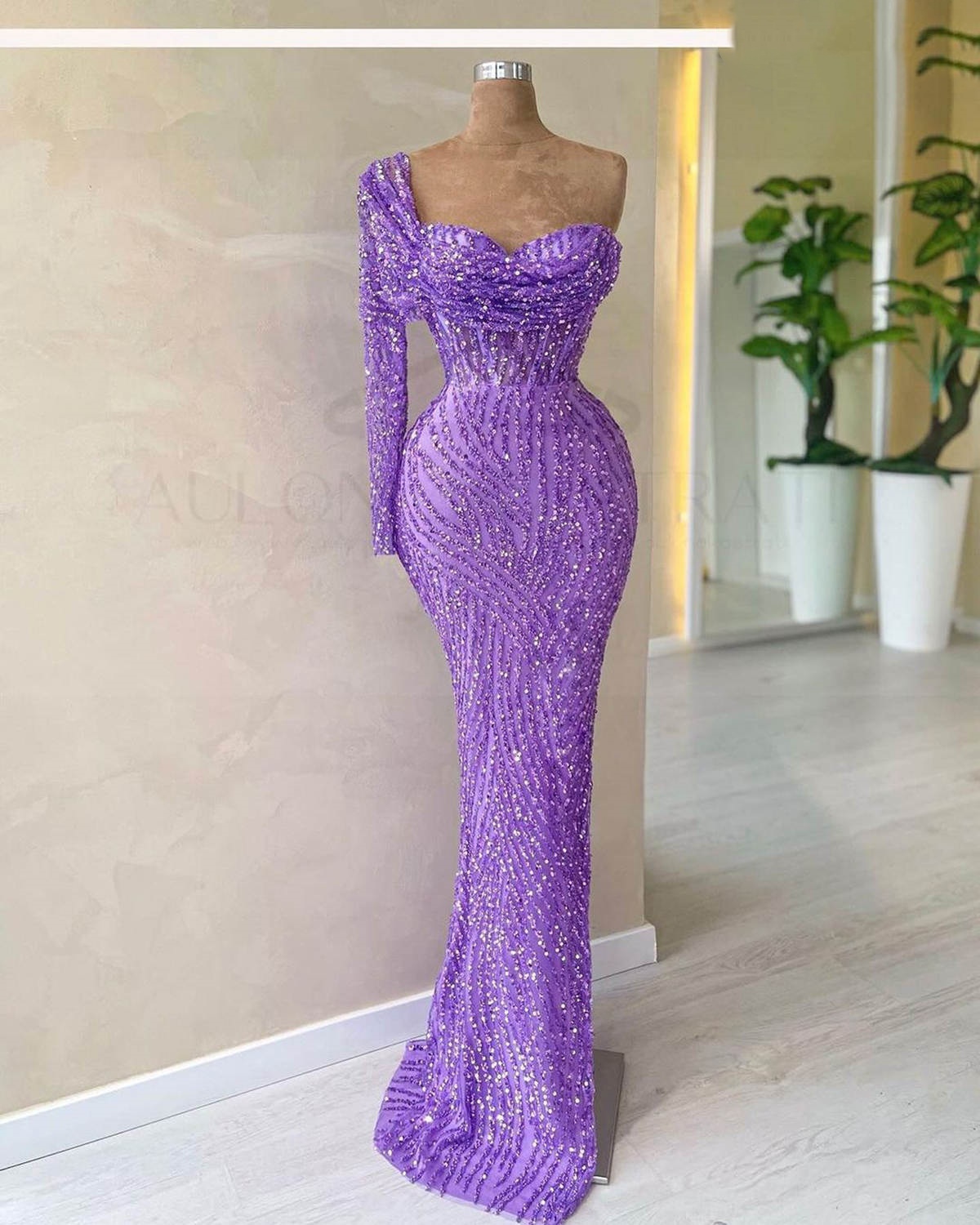 Sparkly Sequined Mermaid Evening Dress One Shoulder Long Sleeve Prom Dresses Customized Special Occasion 50th Birthday Gowns