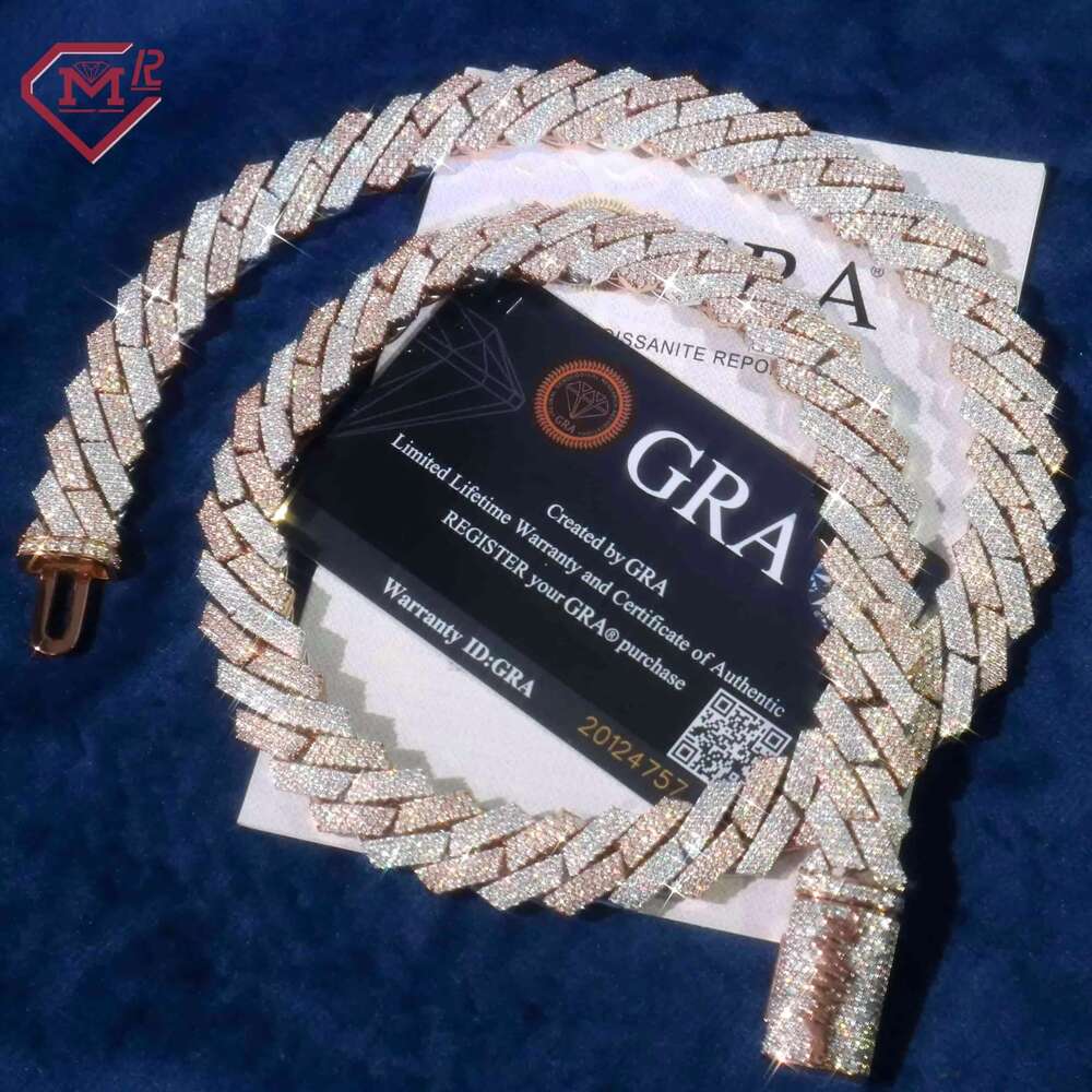 16mm Necklace Hip Hop Jewelry Sier Rose Gold Plated Moissanite Cuban Chain