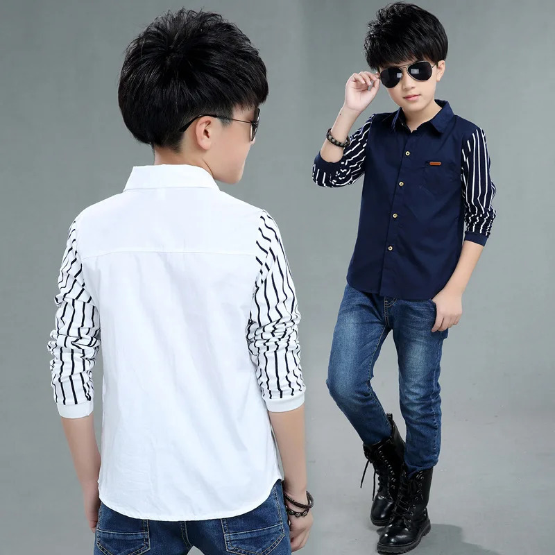 Boys Blouses And Shirts Childrens Stripe Top Spring Autumn Casual White Polo Shirts Teenager School Outerwear Cotton 250515