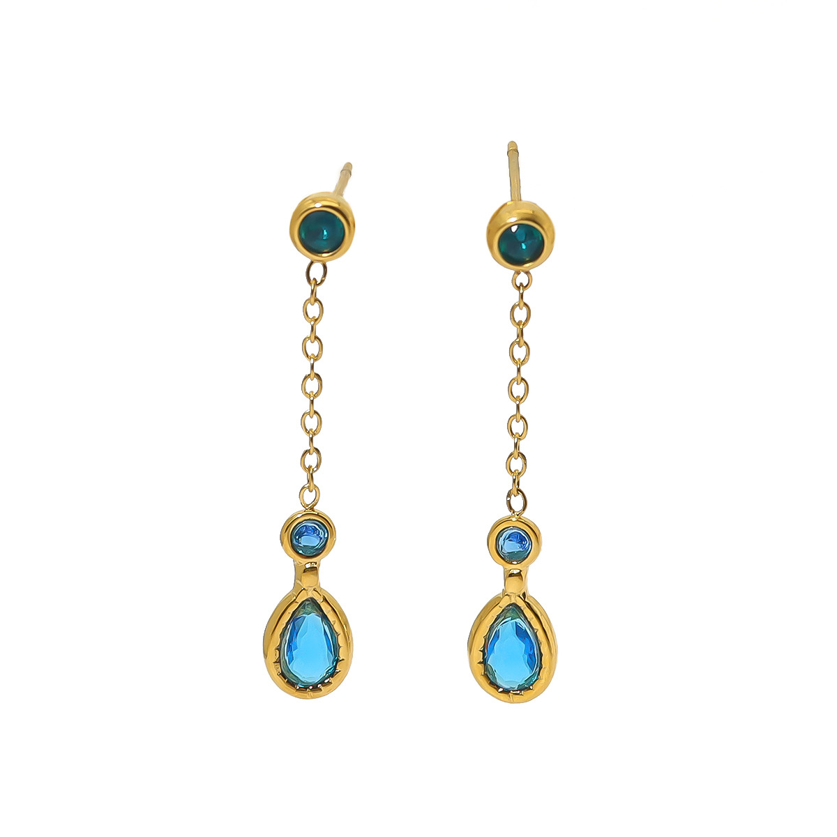 Light Luxury Titanium Steel Water Drop Earrings with Zircon Pendant, Long Dangle Earrings for Women, Simple and Elegant Style