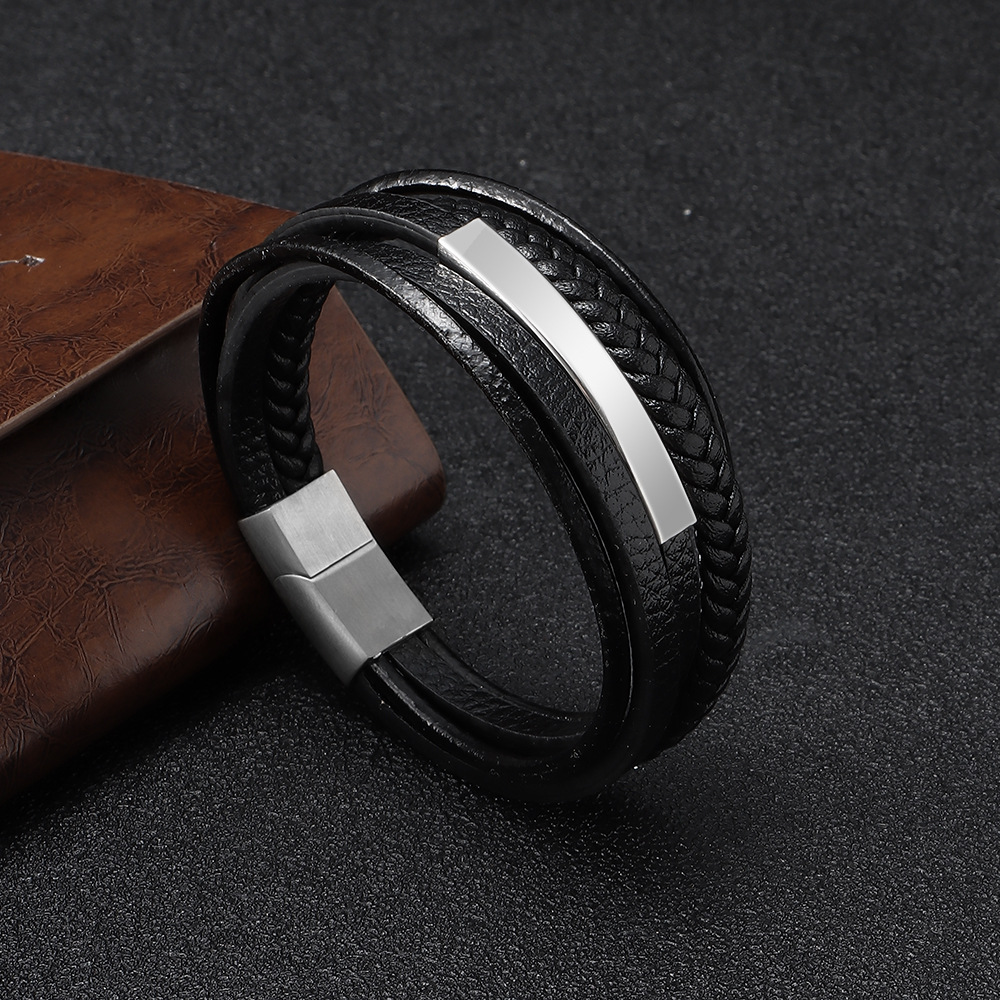 Handmade Multi-layer Braided Leather Bracelet for Men with Stainless Steel Clasp - Ethnic Style Wholesale for Fashion Accessories
