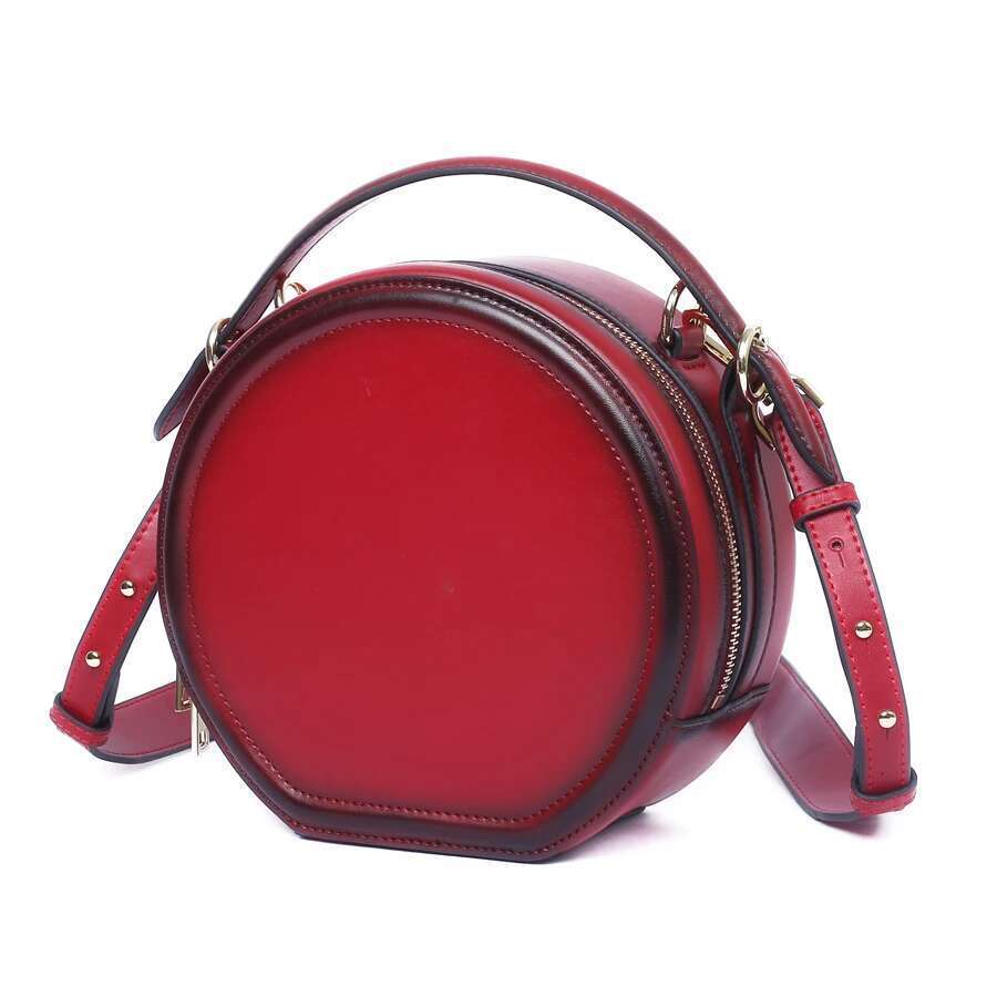Fashionable New Genuine Leather Women's Retro Round Cowhide Crossbody Bag, One Shoulder Handbag, Cylindrical Bag