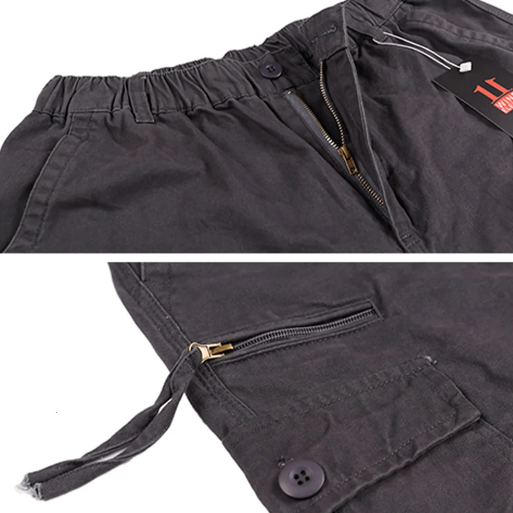 Cargo Pants Men 100% Cotton Multiple Pockets Elastic Waist Casual Trousers Outdoor Hiking Climbing Mountains Mens 250515