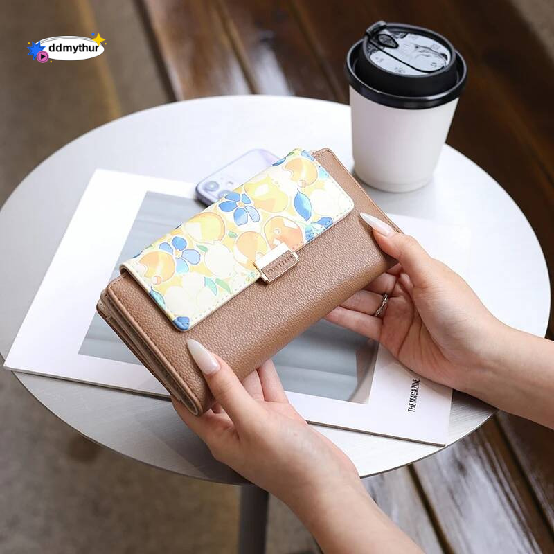 2024 summer new women's long Korean PU print buckle folding can expand mobile phone wallet multi-card fashion trend ins n ddmythur