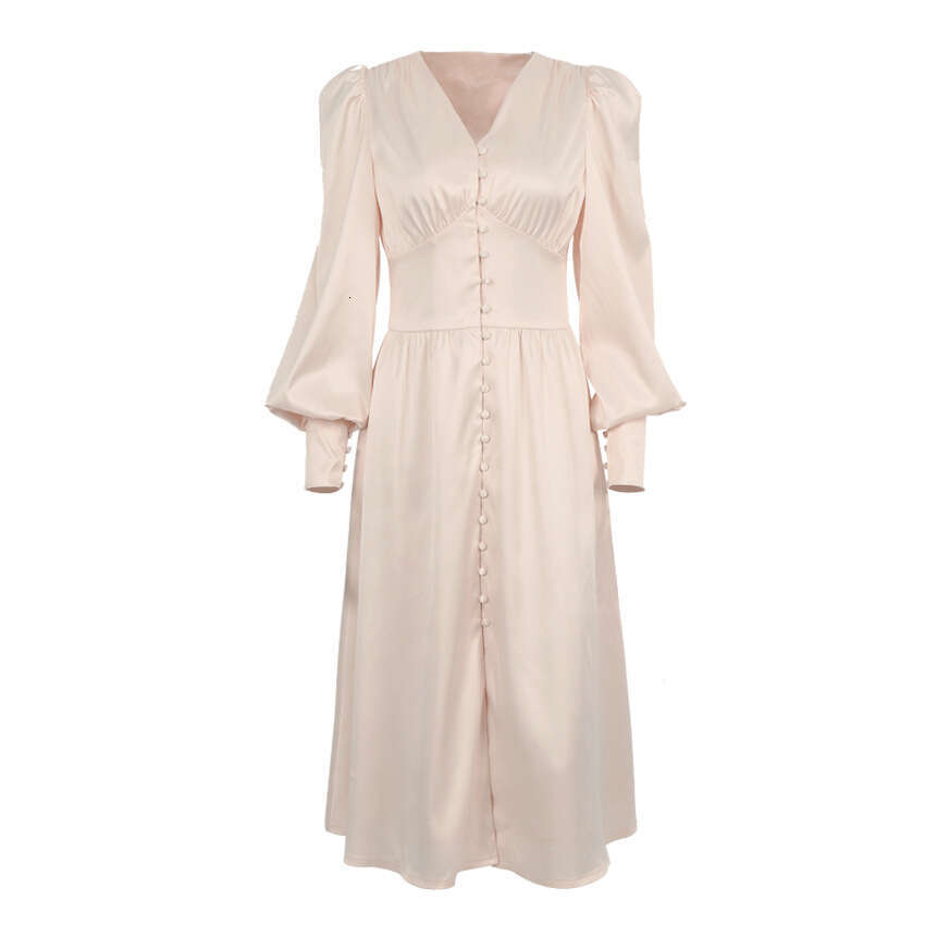 White Dress Maxi Dress 2025 Spring New Satin With Women's Design And Lantern Sleeves, Shrinking Waist To Show Thinning Temperament, Slimming Long