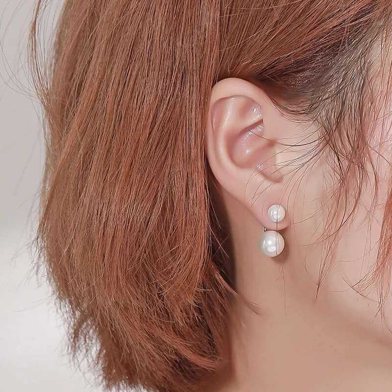 Huitan Double Imitation Pearl Earrings For Women Creative Design Fashion Versatile Female Earring Daily Wear Temperament Jewelry