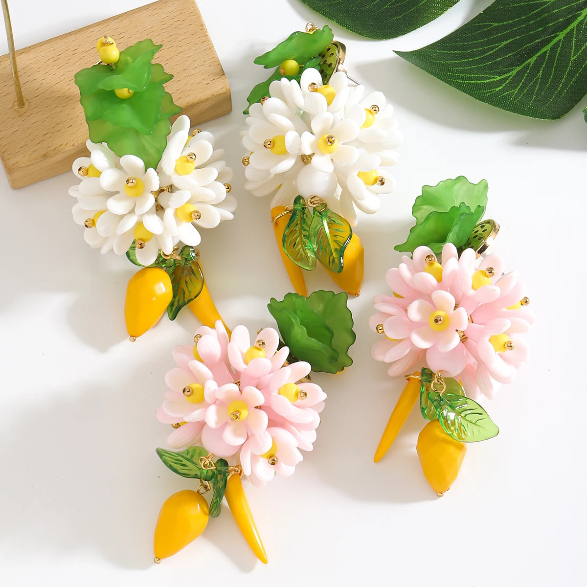 Lady Zaa Flower Earrings with Charms Interesting Three-Dimensional Flower Lemon Earrings Perfect for Beach Vacations 250515