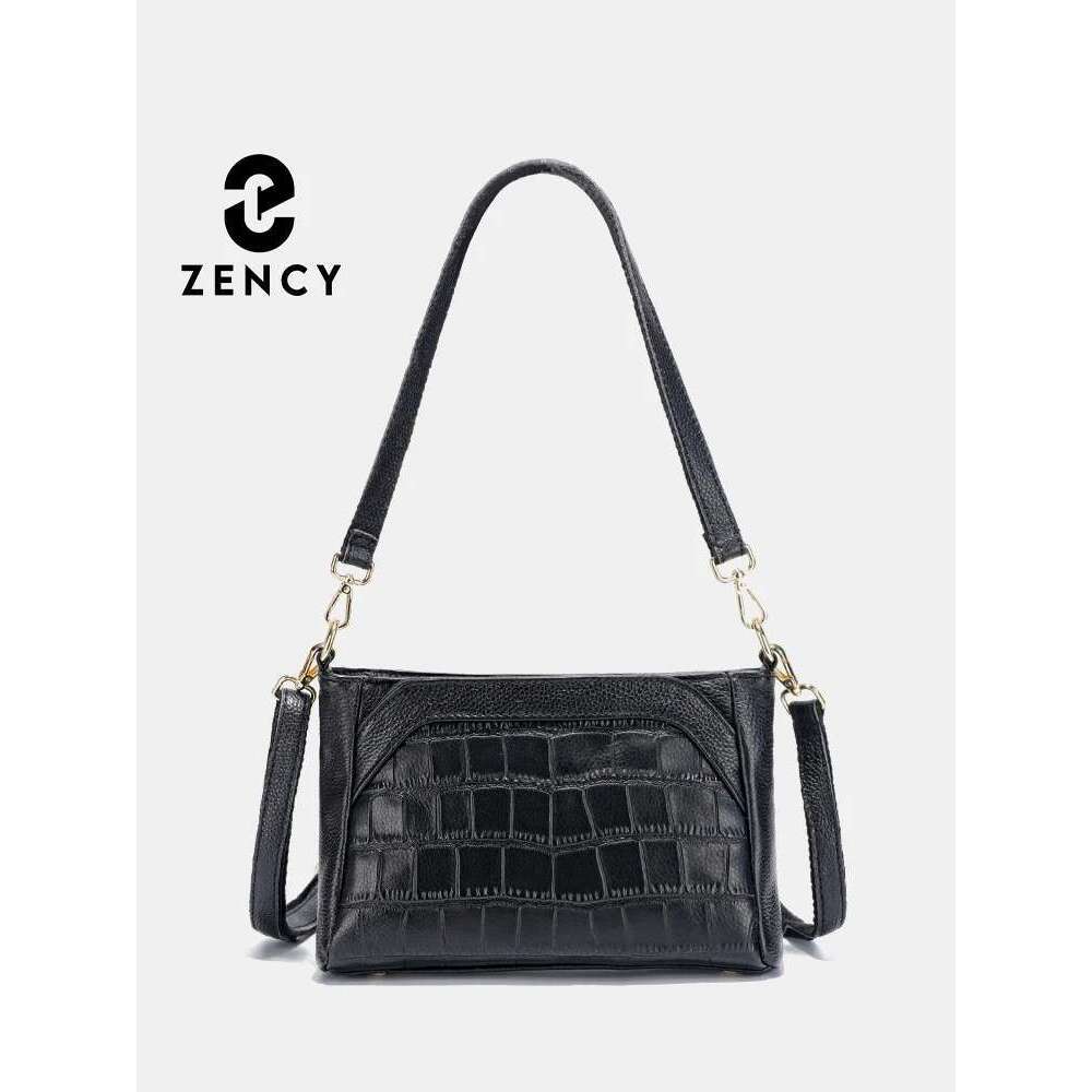 Zency Women's Cowhide Leather Shoulder Large Capacity Handbag With Stone Rose Flower Alligator Pattern Vintage Crossbody Bag